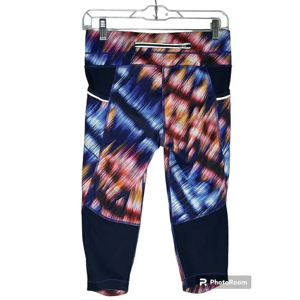 Athleta Cropped Multi Color Leggings Small Zipper In Back - Picture 2 of 4